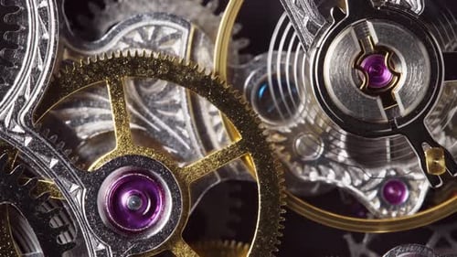 Detail of Clockwork with Gear Old Clock Mechanism Works Macro