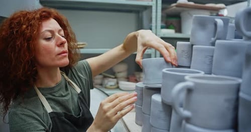 Workshop Woman or Check Ceramic Cup Pottery Design or Mug for Quality