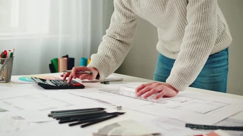 Architect Designer Workplace Closeup