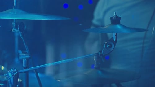 Drums Cymbal on Smoked Stage Closeup