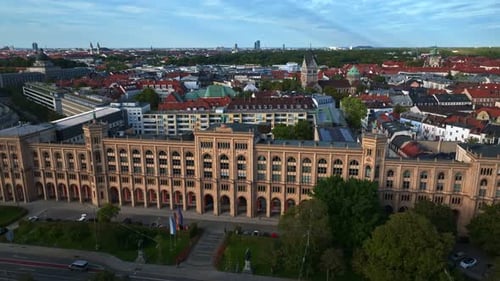 Aerial drone view of the Regierung von Oberbayern in Munich, Germany