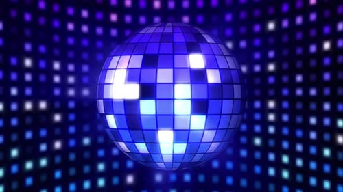 Rotating sparkling neon disco ball seamless VJ loop animation. Concept of night party.