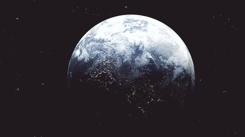 Rotating Planet Earth with Bright City Lights at Night