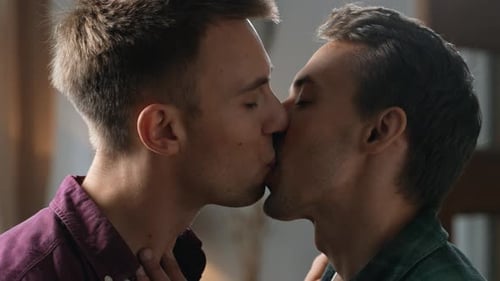 Close Up Shot Passionate Kissing of Young Gay Men