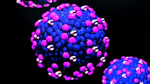 Microscopic view of virus cells flowing