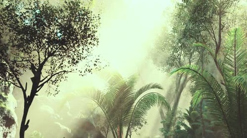 Sunlight Filters Through Lush Foliage in a Vibrant Tropical Forest