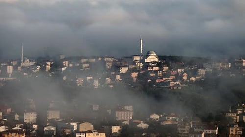 Rare Early Morning Winter Fog Above the Istanbul City Skyline a