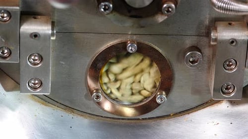 Coffee Roasting Machine Close Up Coffee Roaster Machine Mixing Aroma Beans Preparation Fresh Aroma