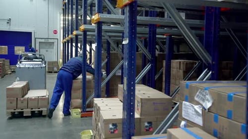 Worker distributes goods in warehouse