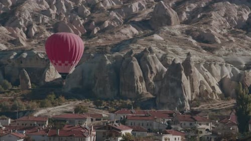 Red Balloon In The Valley Above The Houses, Cappadocia