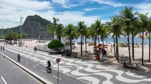Palmeiras na praia de Copacabana, no Rio de Janeiro, Brasil.