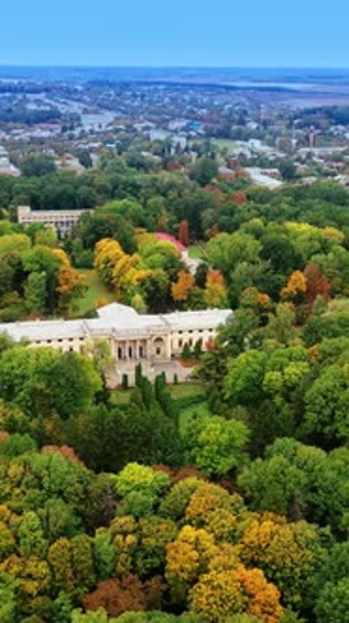 Splendid view of the green park growing around beautiful palace.