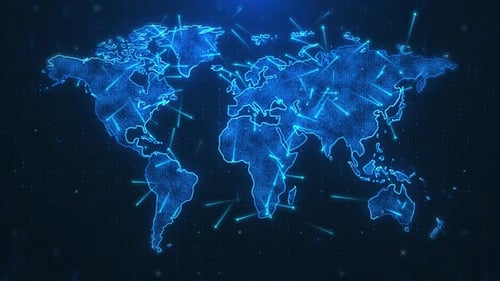 Animated Digital World Map with Global Connections