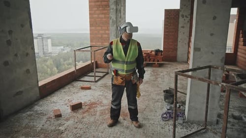Construction Worker Using VR on Construction Site