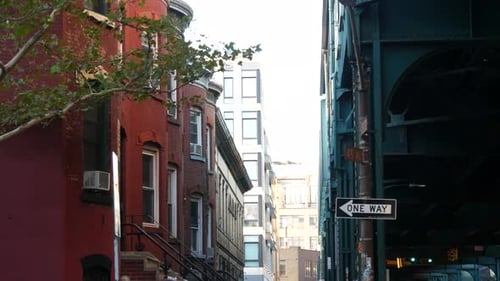 New York Elevated Subway Metropolitan Bridge Metro Track Above Street Railway Transport Over Road