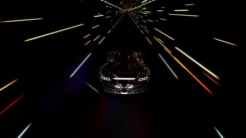 Futuristic Car Driving in Hyper Speed Light Tunnel