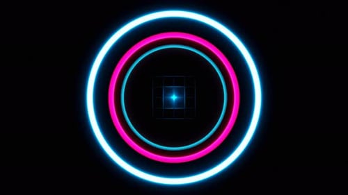 neon sound wave in dark pulsing circle ring, motion background