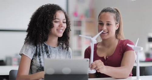 High school students studying renewable energy