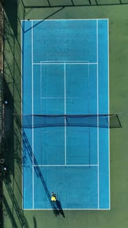 Vertical Video Tennis Haven Aerial View of PalmEncircled Court in Paradise
