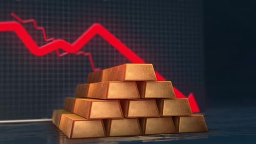 Gold Bars Market Decline Red Arrow 4K Financial Animation