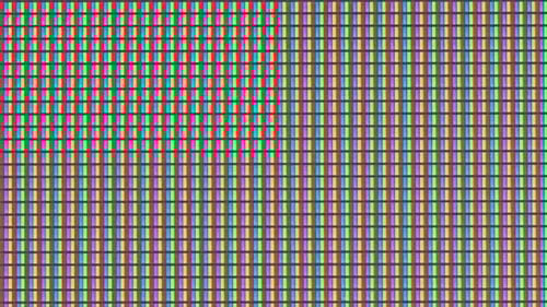 Gros plan des pixels de l'écran LCD, sous-pixels RGB colorés