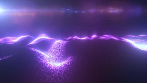 Purple energy magic digital futuristic waves with light rays and energy particles