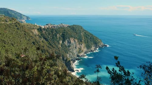 Picturesque Coastal Town Overlooking the Blue Ocean