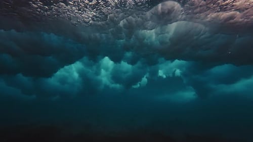 Underwater View of the Ocean Wave Breaking Over the Shore in the Maldives