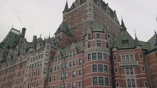 Chateau Frontenac Hotel In Old Quebec, Canada. - tilt up, parallax