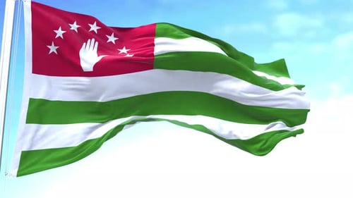 Abkhazia Flag Waving with Realistic Fabric Simulation Against Blue Sky