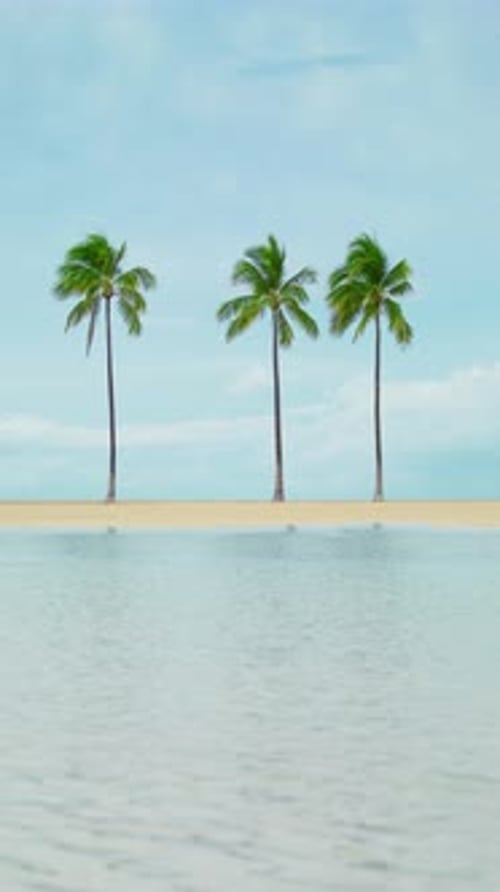 Three Palm Trees on a Sandy Beach with Calm Waters Perfect for a Tranquil Tropical Getaway