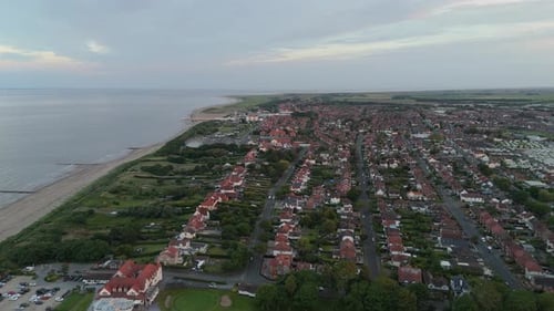 Coastal sunset on the popular seaside holiday resort of Skegness on the east coast of england. Warm