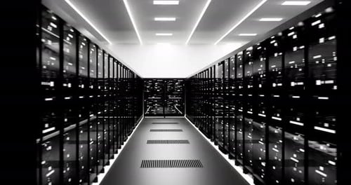 The Server Room Data Center Storage With Lights 3D Rendering In The Office