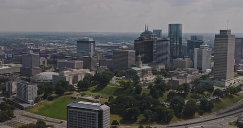 Nashville Tennessee Aerial v79 flyover North Capitol capturing the statehouse on the hill against