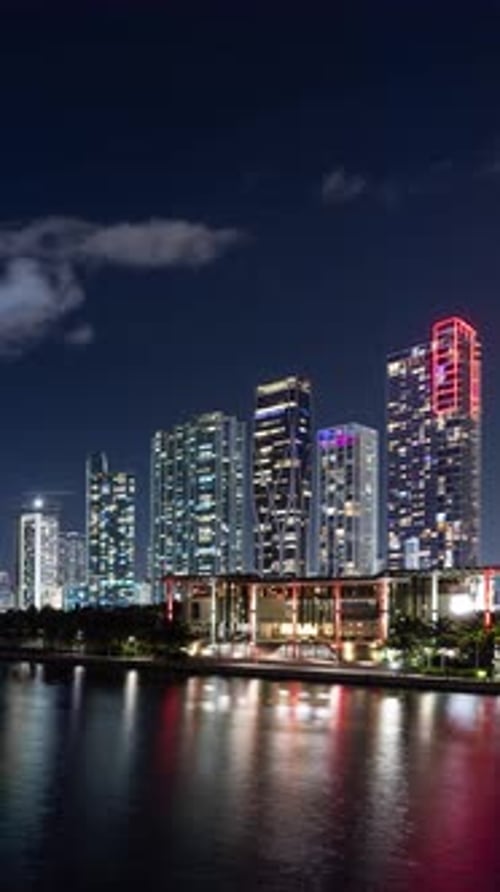 Night time lapse of the skyline of Miami Florida