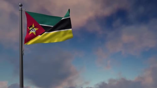Animated Mozambique Flag Waving in Clear Blue Sky