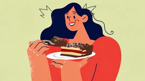 Modern Illustrated Animation of Woman Enjoying Cake