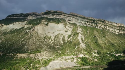 Top View of Mountains with Sandy Cliffs Action Beautiful Mountain with Green and Rocky Slopes