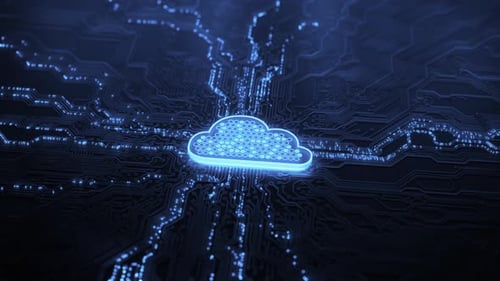 Cloud Computing Technology 3D Background Cloud Storage Icon on Circuit Board Sync Media with Digital