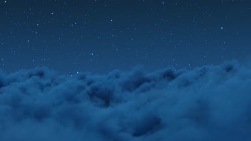 Flying Through Night Clouds Under The Starry Sky In 3D Animation