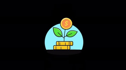 Animated Financial Growth Icon with Money Plant in Flat Design
