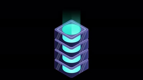 Isometric futuristic server animation. Isometric database or data center. Abstract blockchain