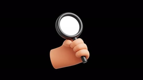 Animated 3D Hand Holding Magnifying Glass