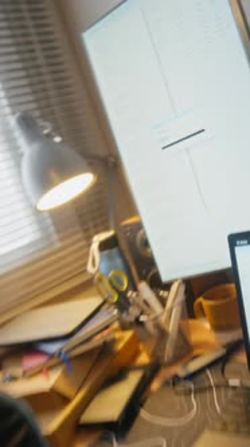 Young Man in Glasses Using a Tablet in Home Office
