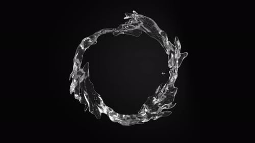 Circular water splash ring rotating in slow motion. 3d loop animation 4k