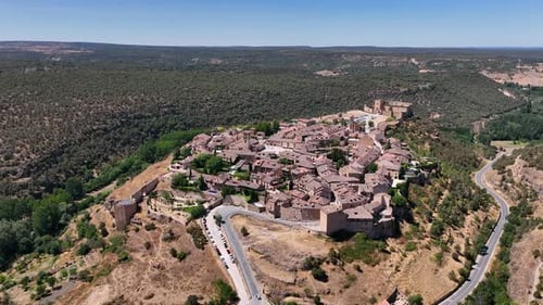 Aerial view of Pedraza medieval town in the province of Segovia, Castile and Leon, Spain