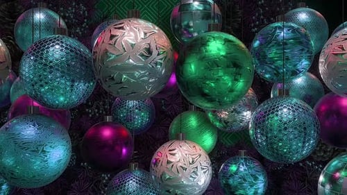 Shining Christmas Ornaments and Pine Decorations Background