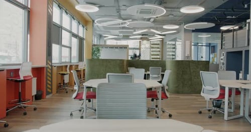 Empty Modern Office Interior with Tables and Chairs