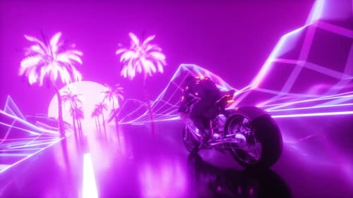 Sci Fi Biker Riding Synthwave Background