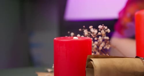 Close Up Red Candle Burning then Extinguished